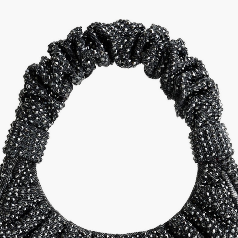 JW PEI Black Glam Gabi Rhinestone Black Ruched Textured Hobo Shoulder Bag::NWT:: - Picture 11 of 11
